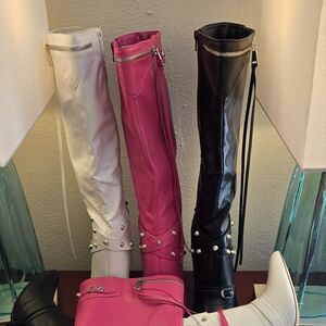 3 pairs of knee high-heeled boots